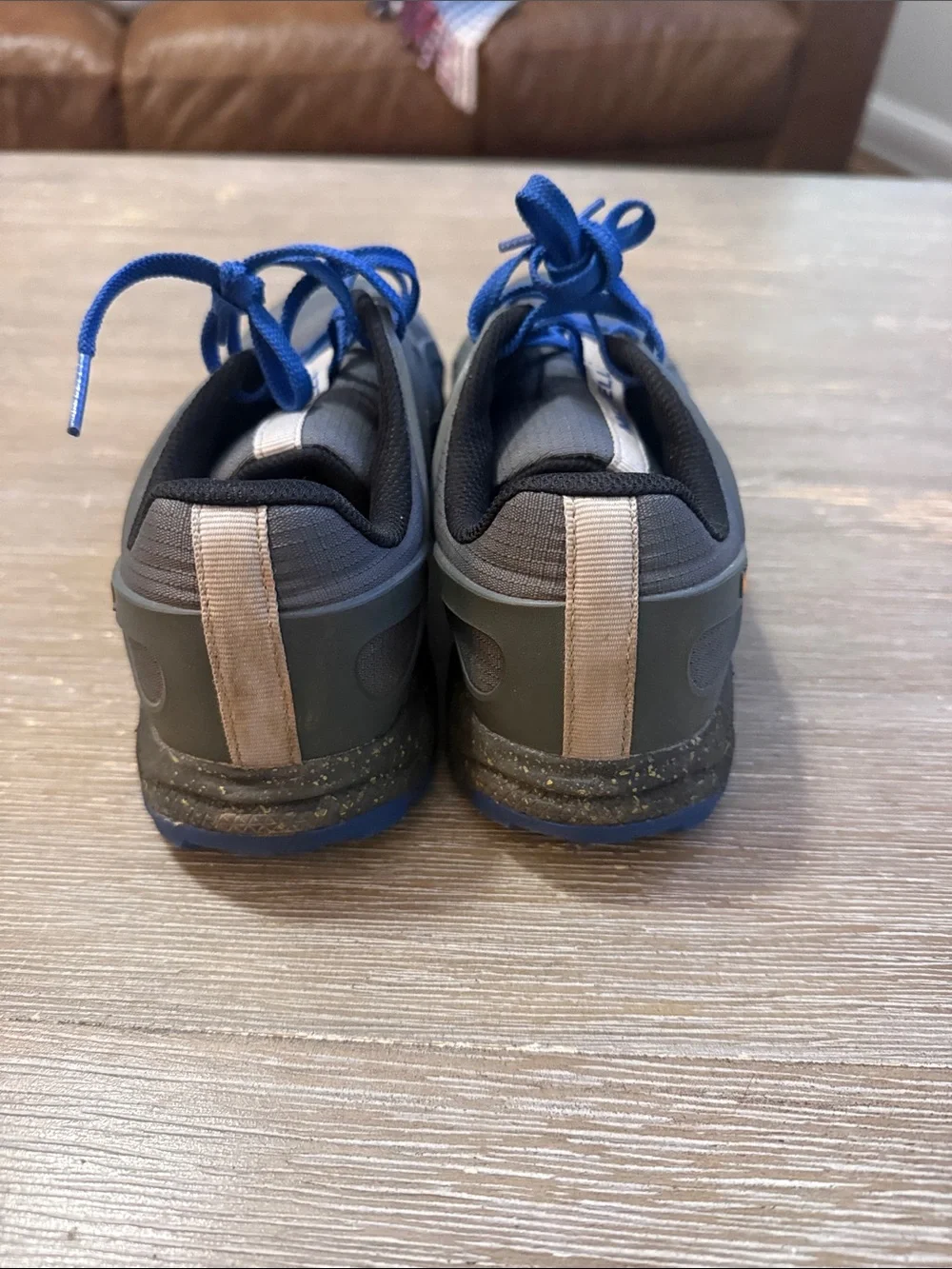 Merrell Men's Gray and Blue Trail Sneaker with Orange Accents